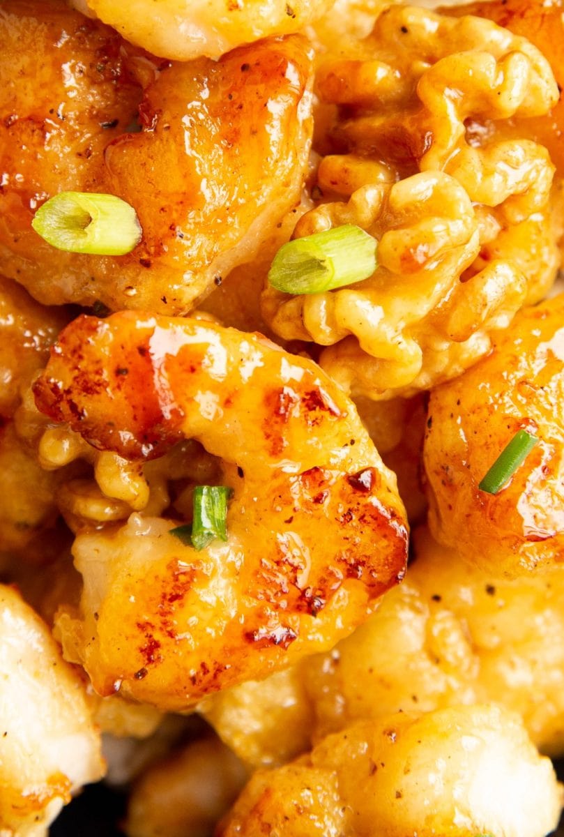 close up pan-fried shrimp
