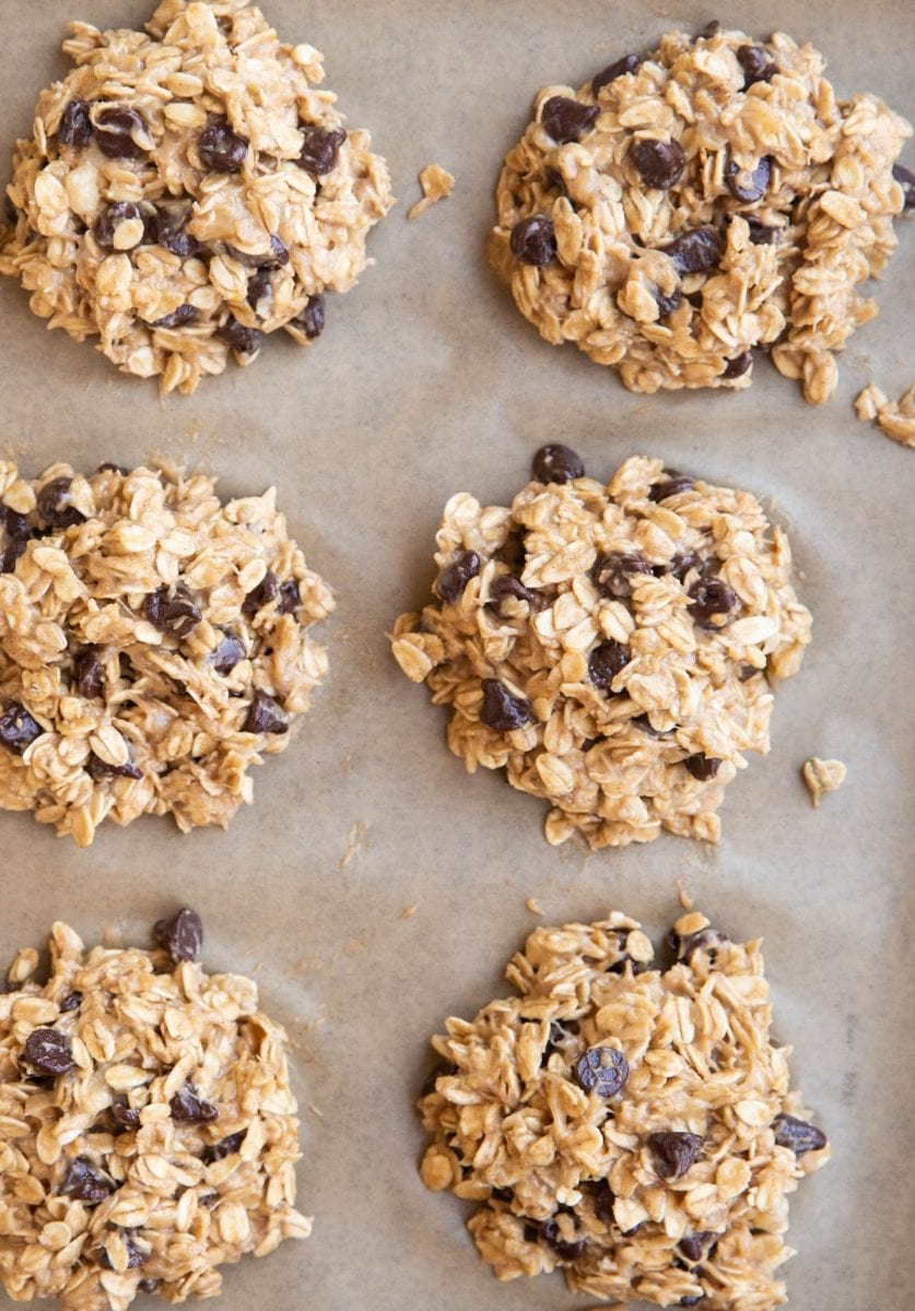 Close up top down photo of oatmeal banana cookies