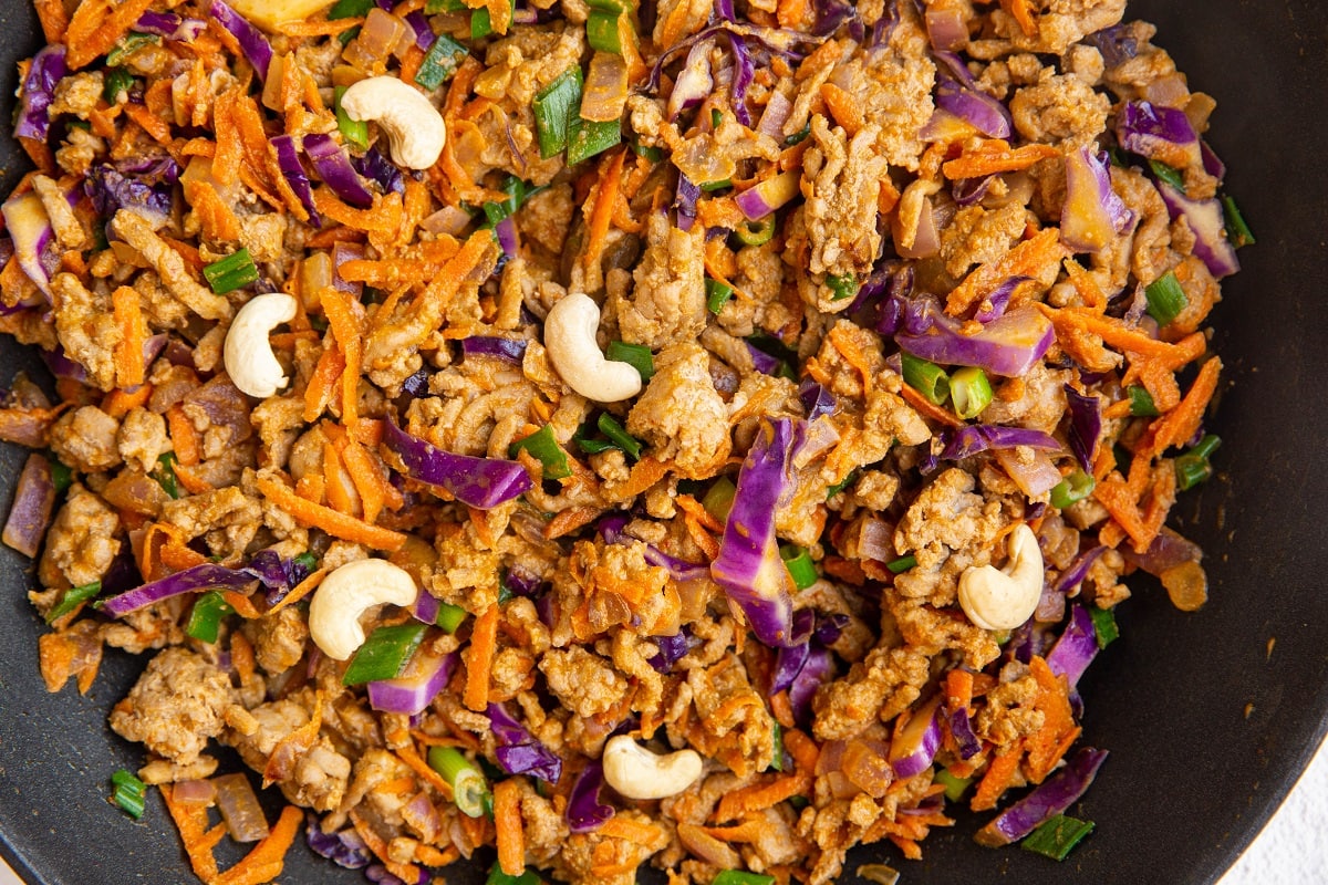 Thai Ground turkey filling in a skillet