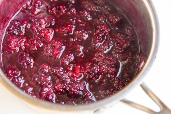 blackberry jam filling in a saucepan made with fresh blackberries