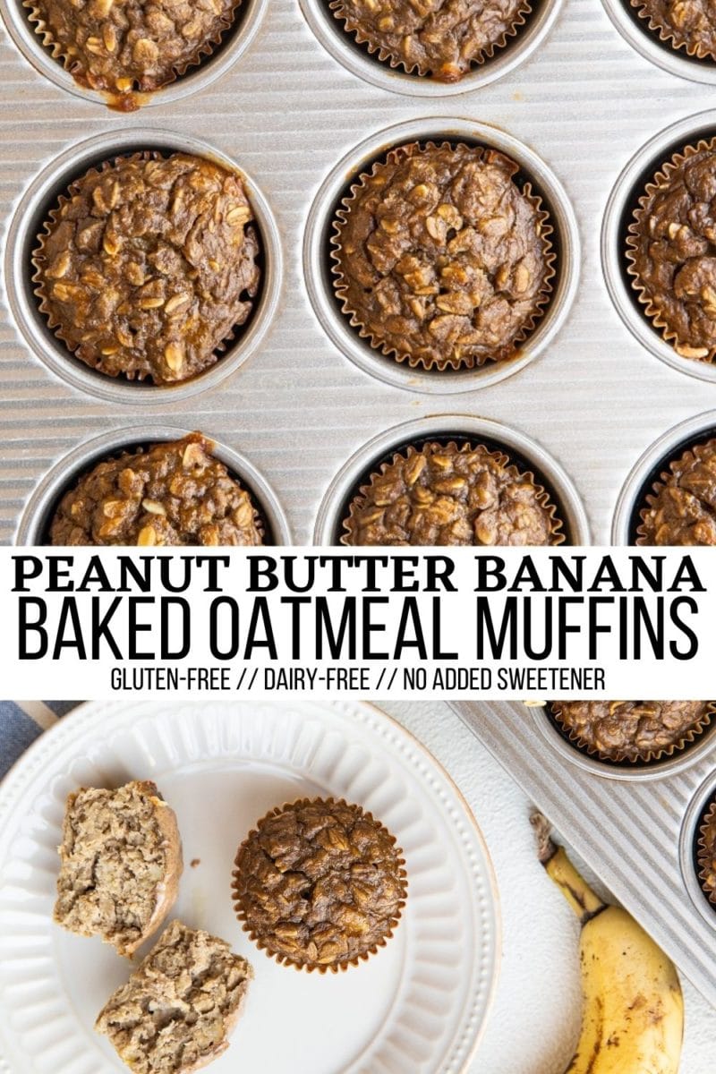 collage for banana baked oatmeal muffins`