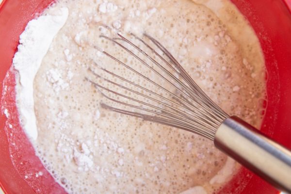 Mix the wet ingredients into the dry ingredients