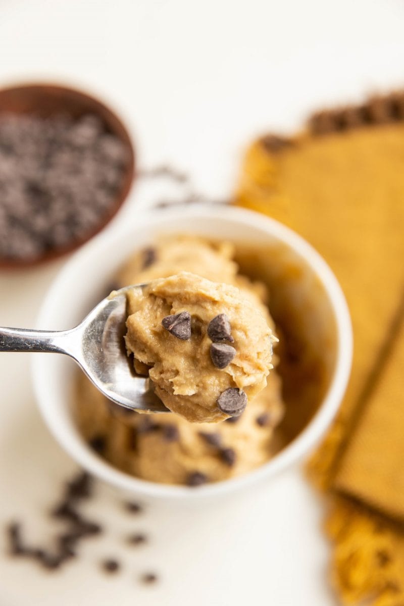 spoonful of chickpea ice cream in close up photo