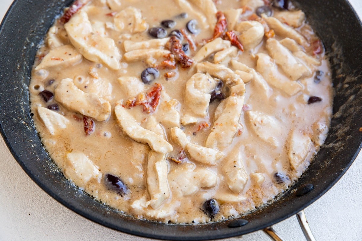 creamy chicken in sun-dried tomato sauce.