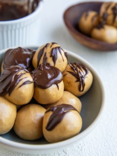 protein balls recently drizzled with chocolate