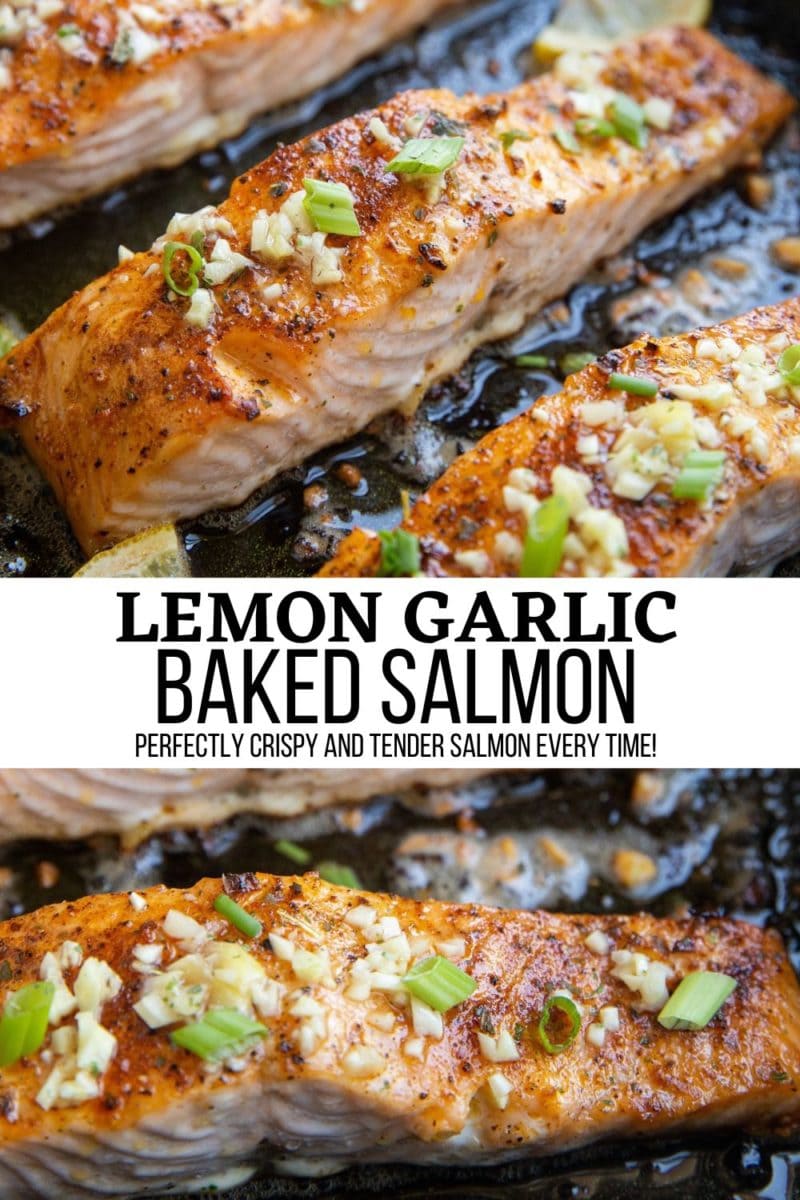Garlic butter baked salmon collage