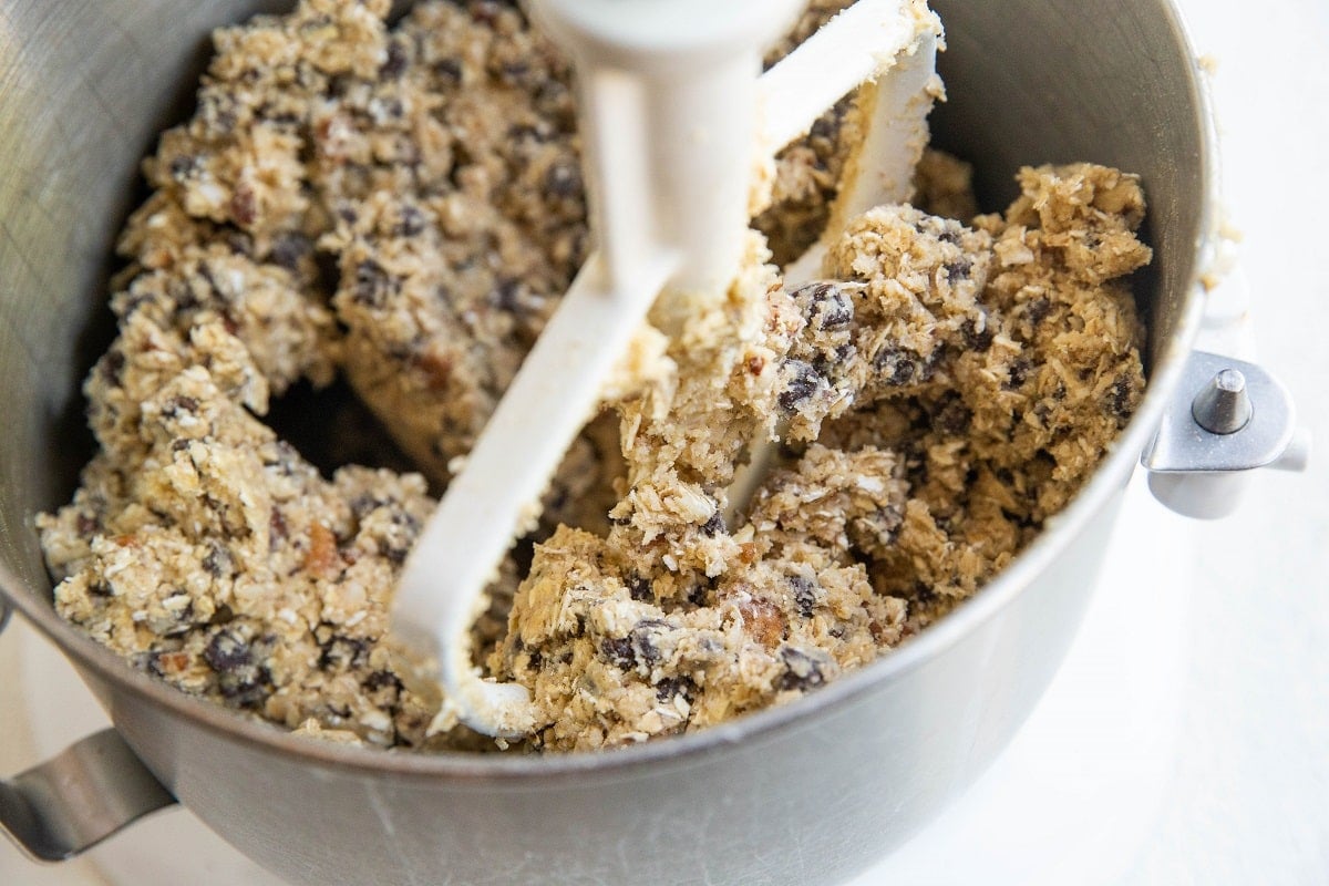 cookie dough in a stand mixer