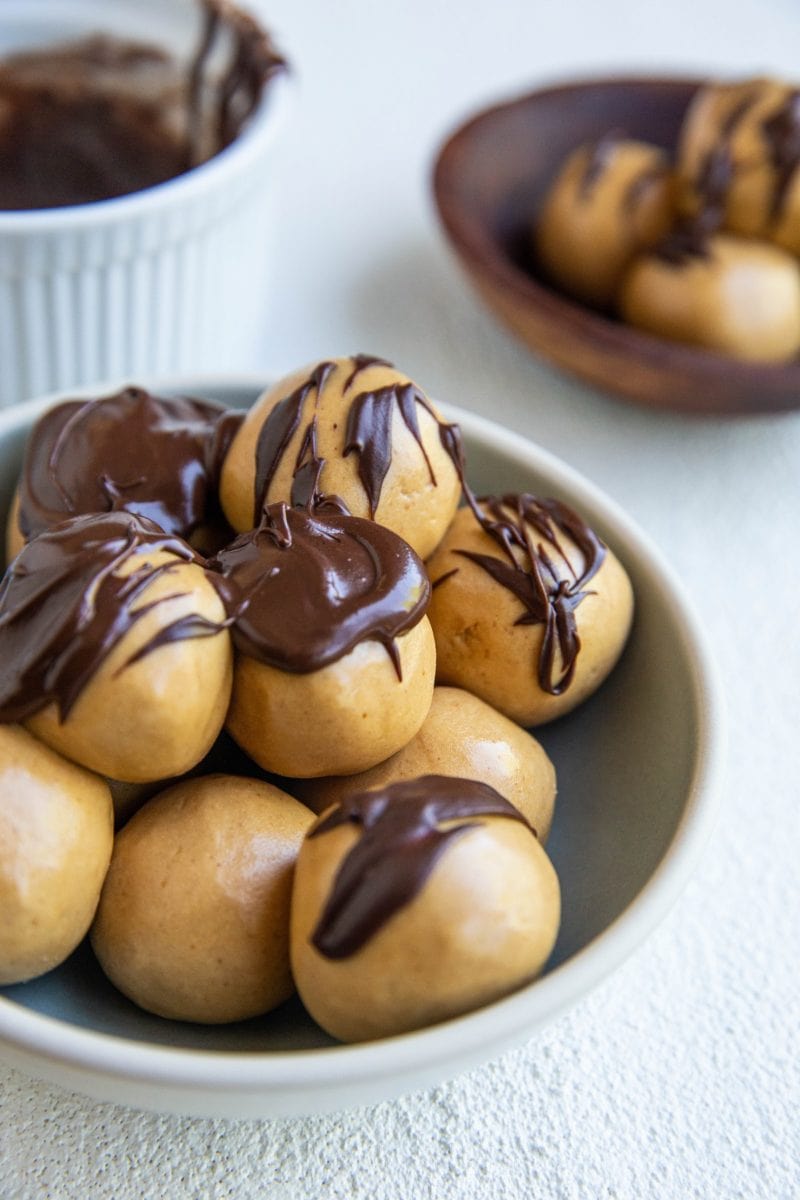 protein balls recently drizzled with chocolate