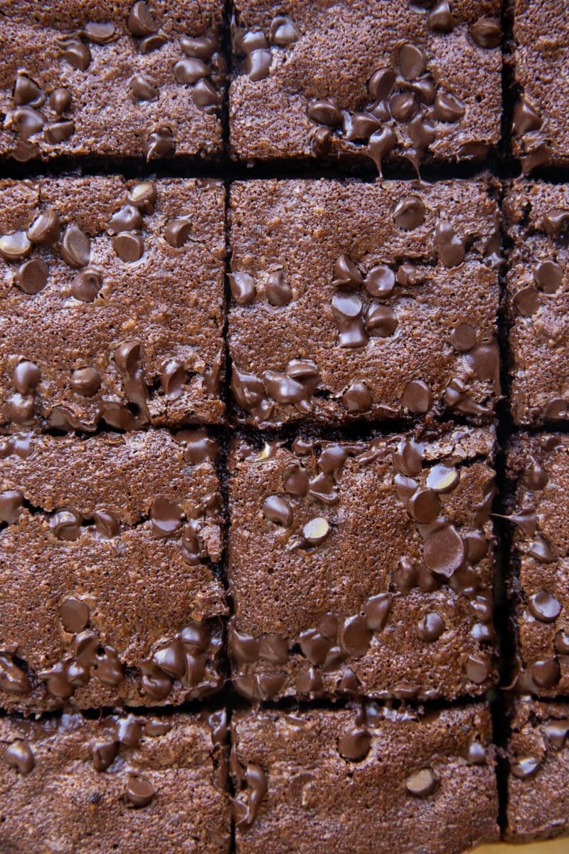 batch of brownies sliced into squares