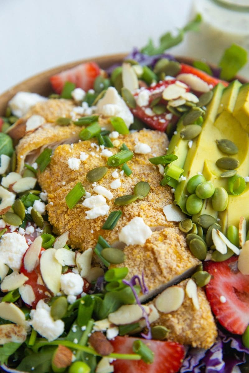 Angle shot of crispy chicken salad