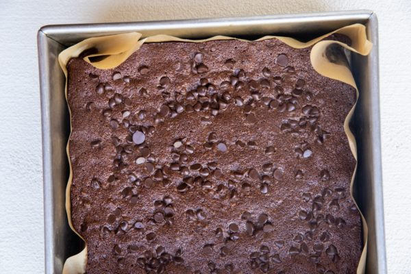 Finished brownies in a cake pan