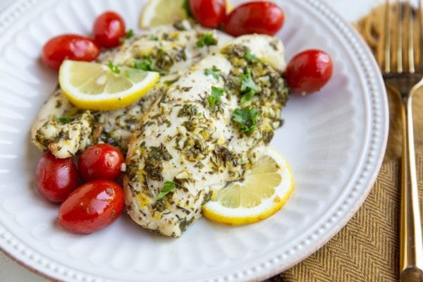 horizontal image of Greek chicken breasts