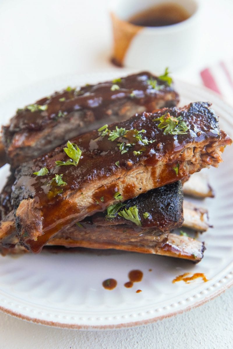 Plate of bbq baked ribs
