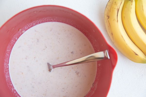 Wet ingredients mixed together for overnight oats.