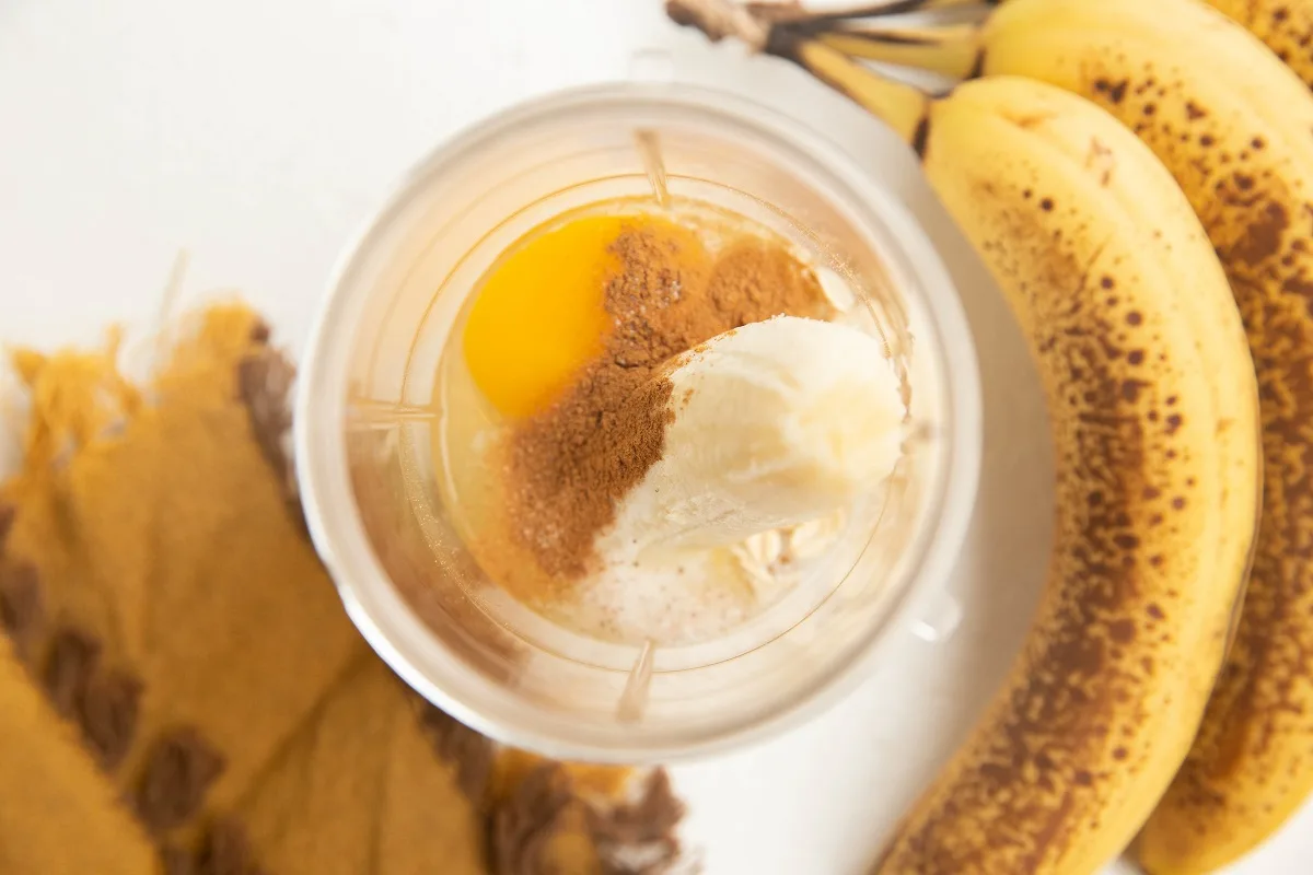 Ingredients for banana baked oatmeal in a blender