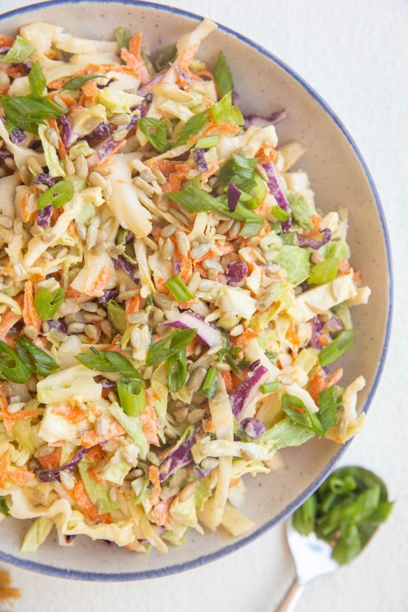 close up top town bowl of coleslaw