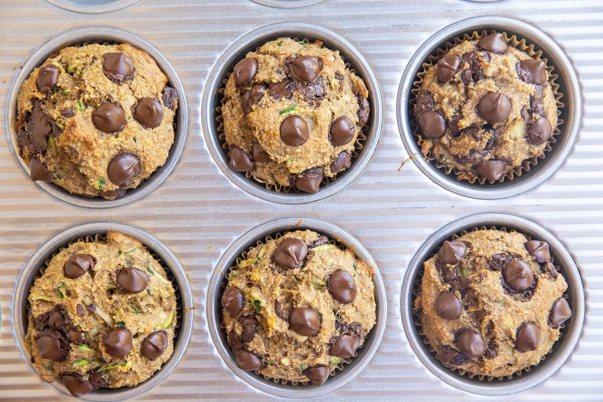 Banana zucchini muffins fresh out of the oven.