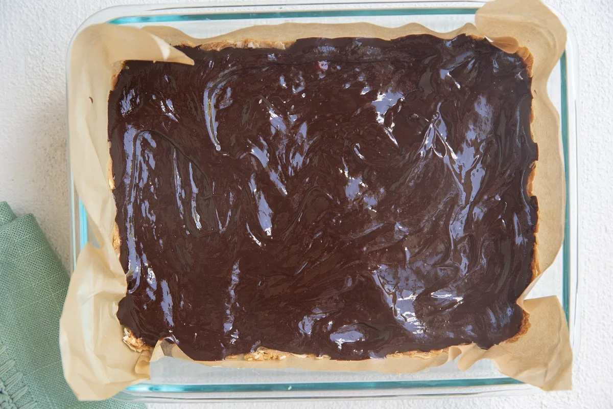 Peanut butter bars with a chocolate layer on top