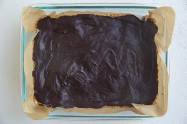 Finished peanut butter oatmeal bars in a pan