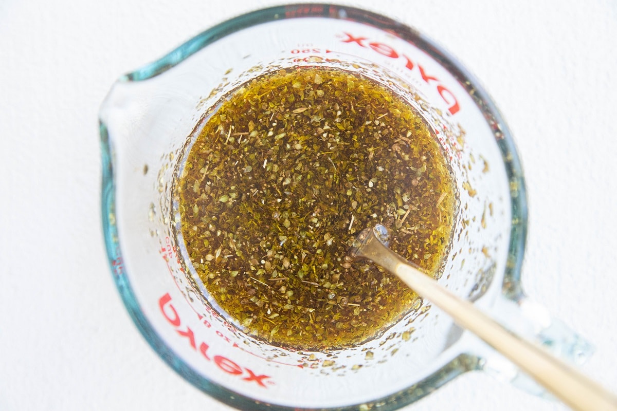 Skirt Steak Marinade in a measuring cup, ready to be used.