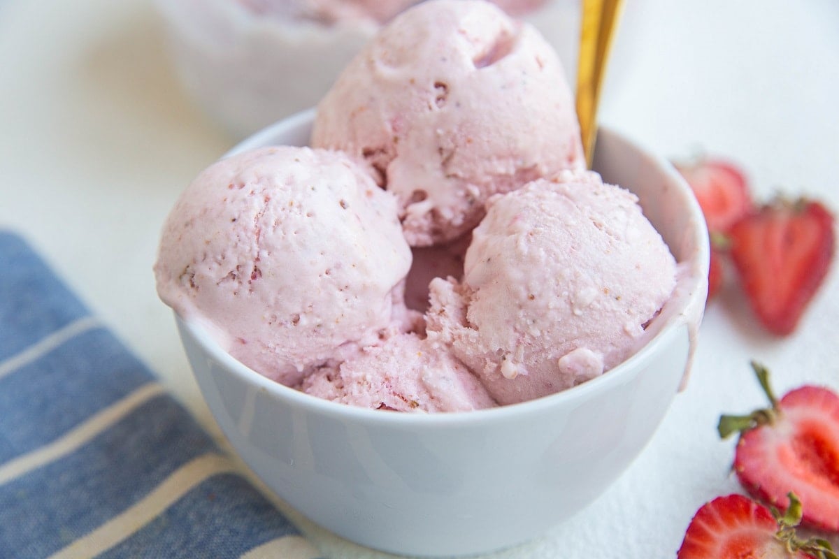 horizontal photo of fresh homemade strawberry ice cream