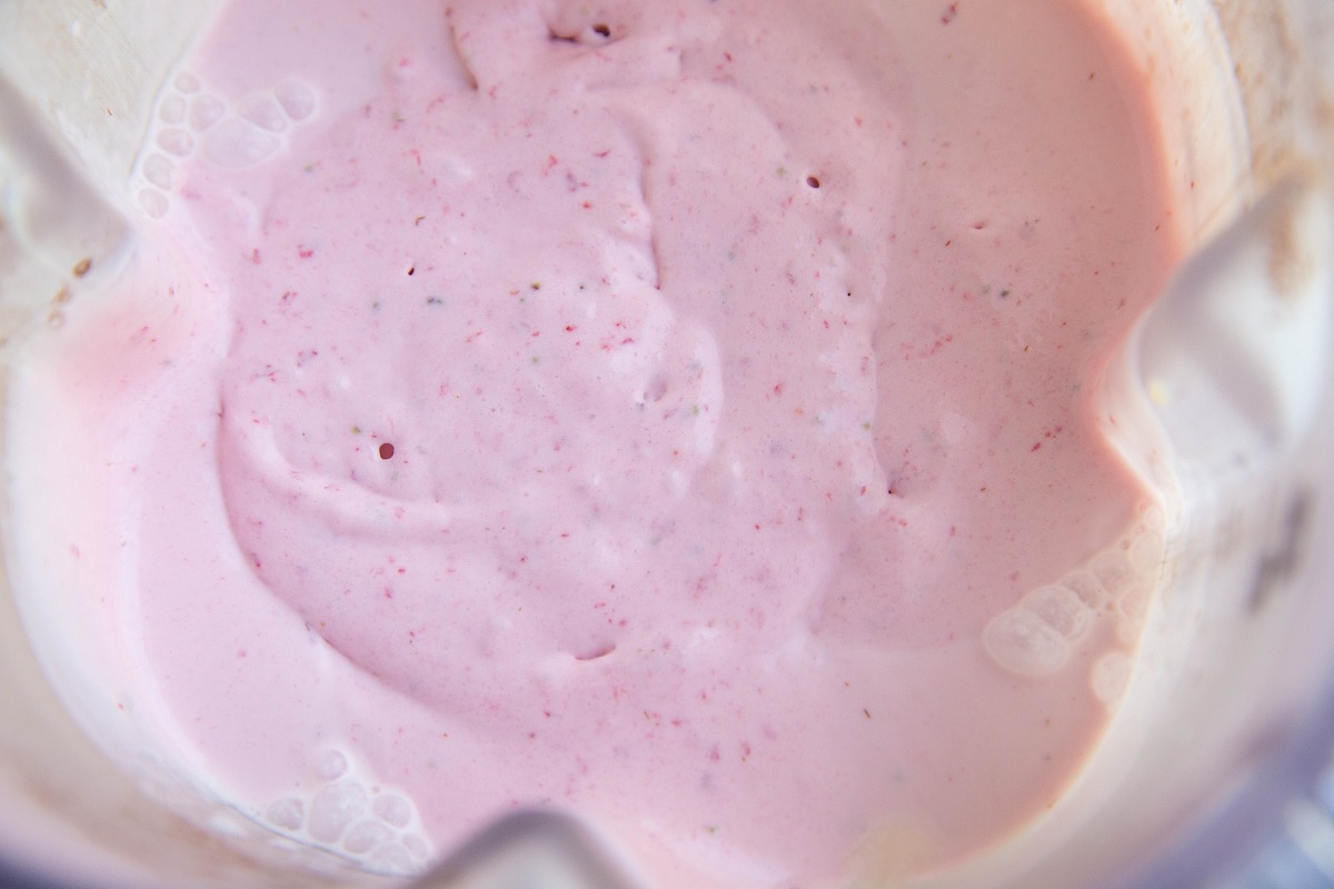 strawberry ice cream base in a blender
