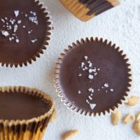 close up top down image of homemade low-carb protein peanut butter cups.