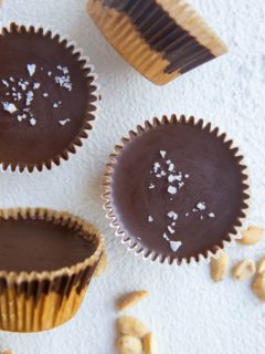 close up top down image of homemade low-carb protein peanut butter cups.