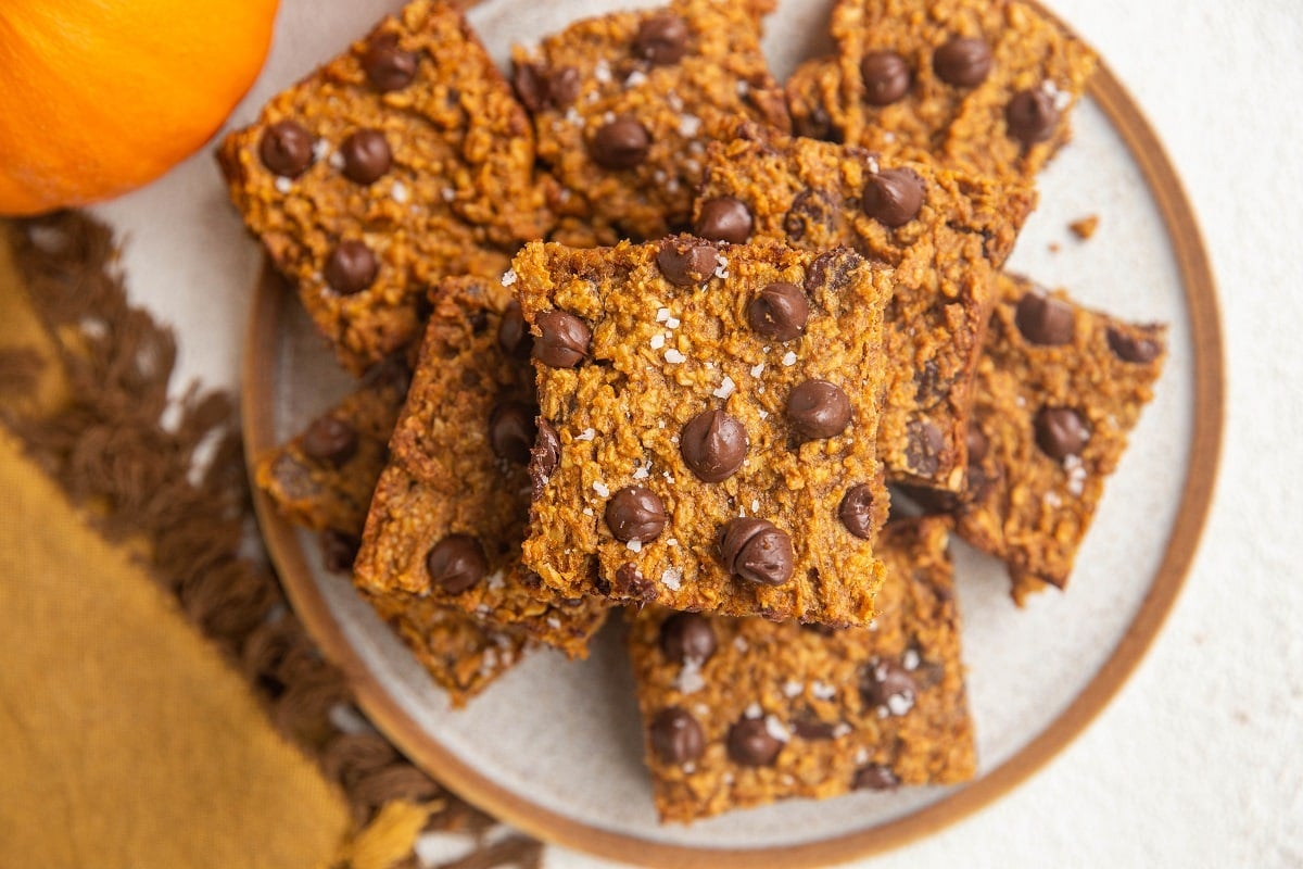 horizontal photo of plate of oatmeal bars