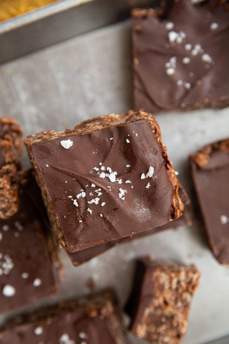 Top down photo of stack of rice cereal bars