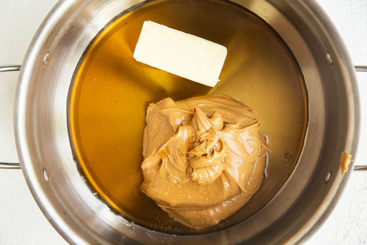 Butter, pure maple syrup, and peanut butter in a large pot