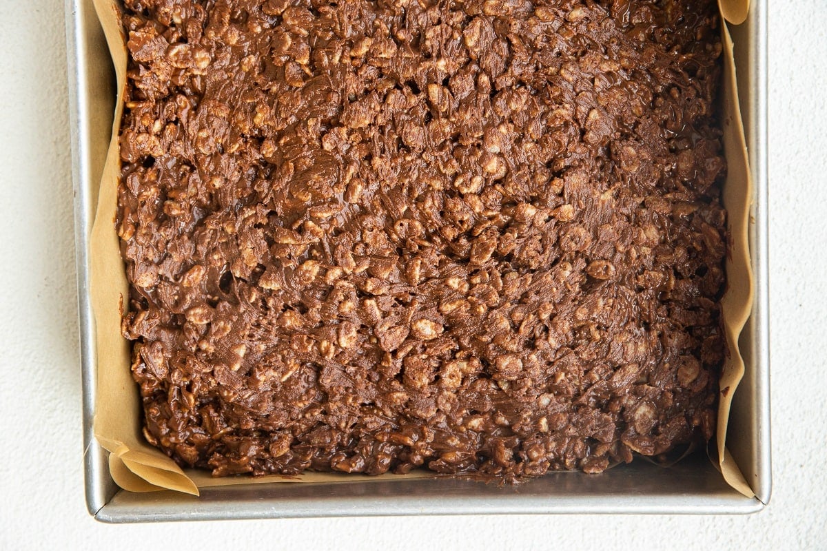 Peanut butter chocolate rice cereal layer