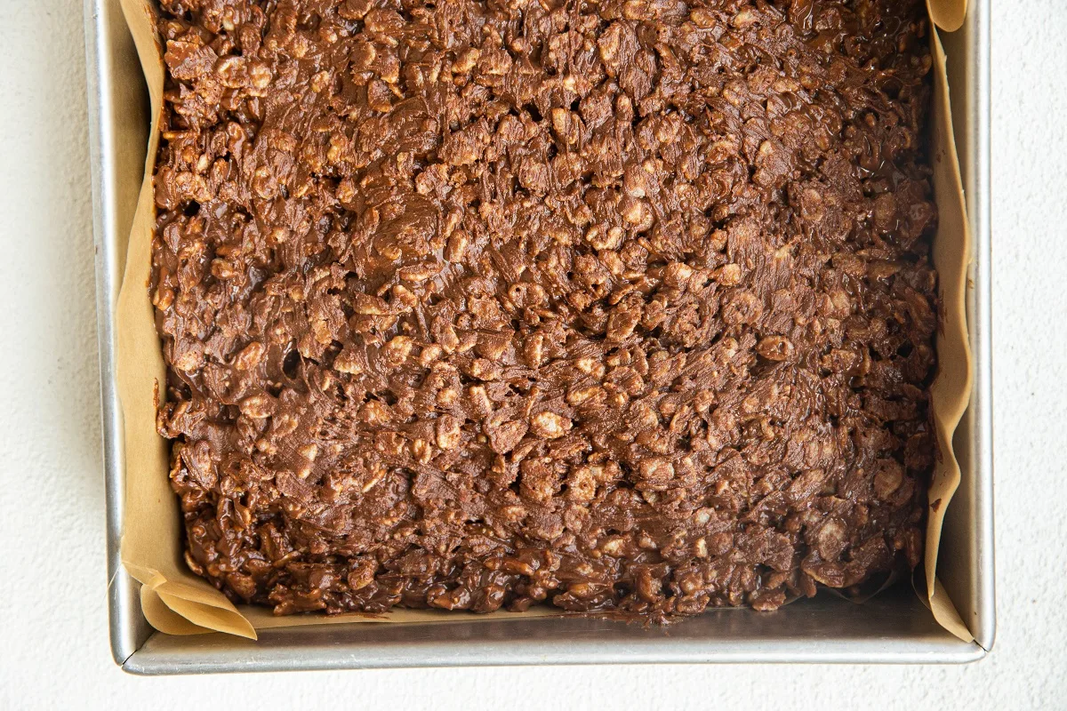 Peanut butter chocolate rice cereal layer