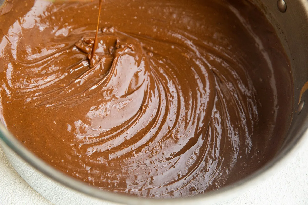 Melted chocolate and peanut butter in a large pot