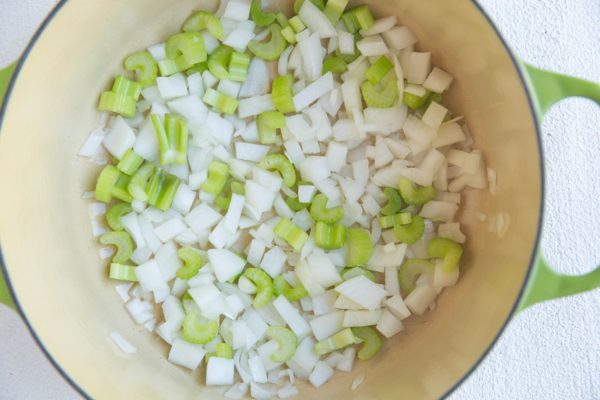 pot with onion and celery inside.