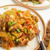 Two plates of spaghetti squash drunken noodles