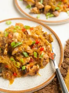 Two plates of spaghetti squash drunken noodles
