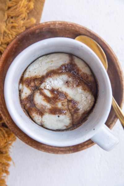 Cinnamon roll for one fresh out of the microwave.