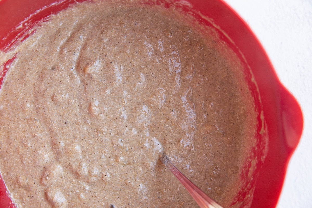 Healthy oatmeal banana bread batter.