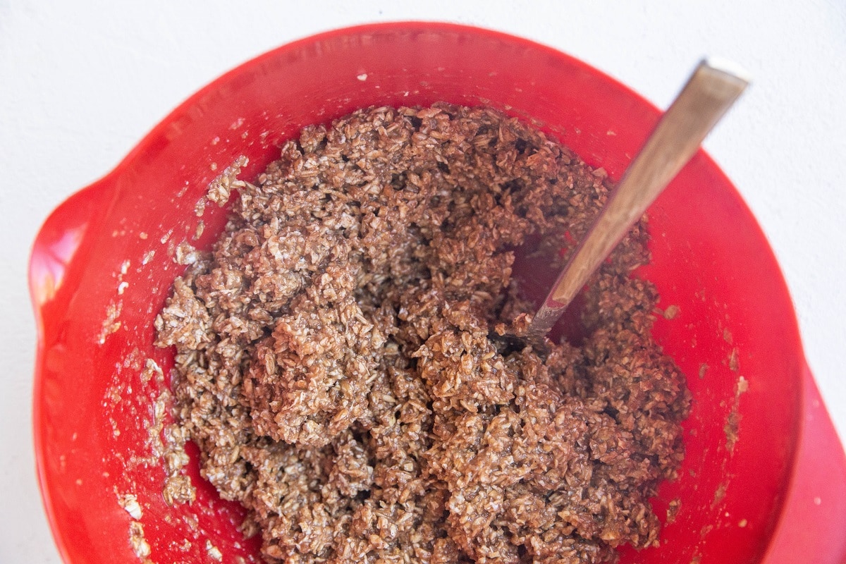 apple bar dough in a mixing bowl.