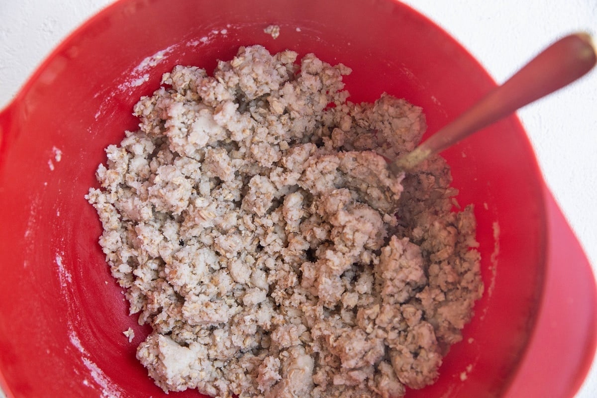 Crust mixture mixed up in a mixing bowl.