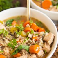 Two bowls of wild rice chicken soup.