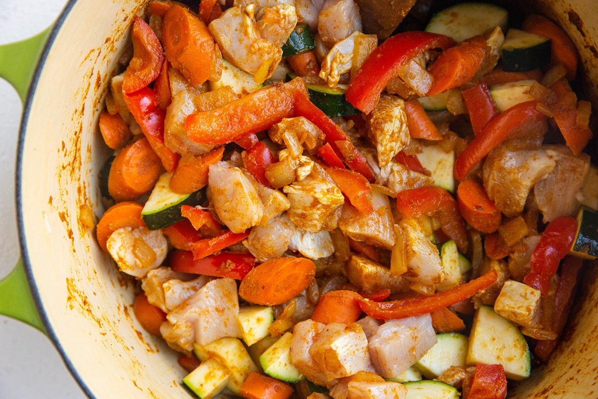 Everything stirred together in a pot, ready for the broth