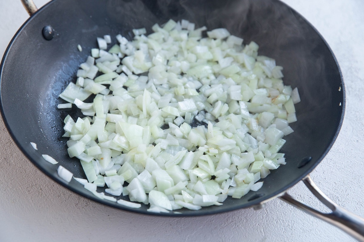 Onions cooking in a skillet