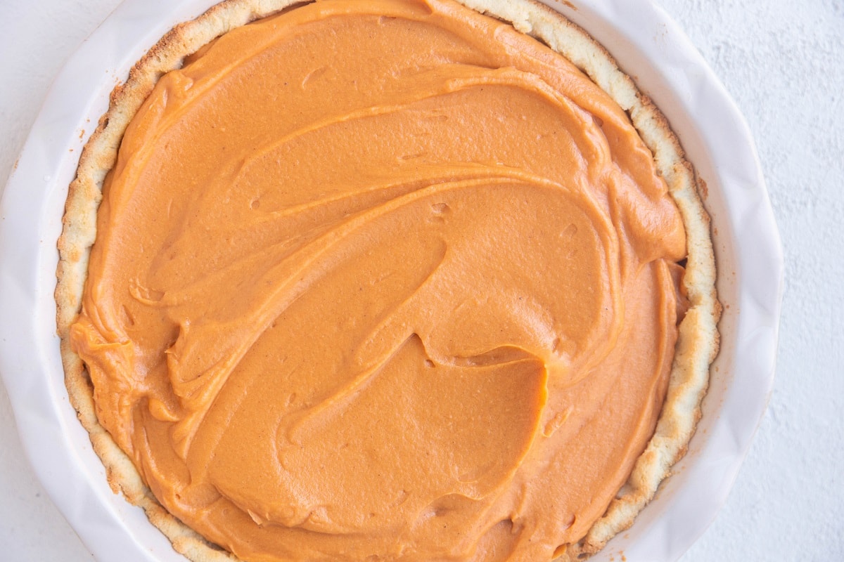 Sweet potato pie ready to go into the oven.