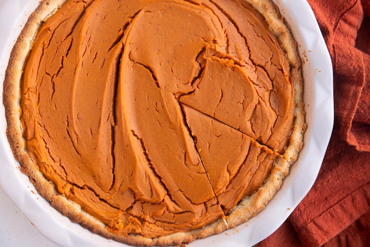 Whole sweet potato pie, fresh out of the oven.