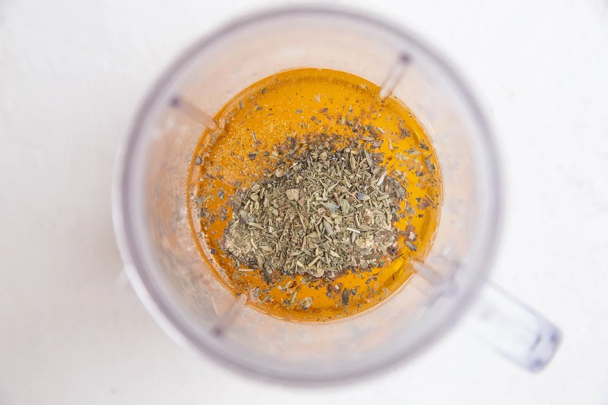 Ingredients for injection liquid in a small blender.
