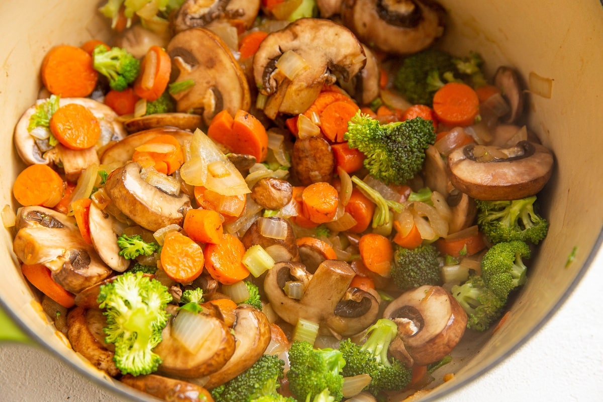 Broccoli added in to the pot.