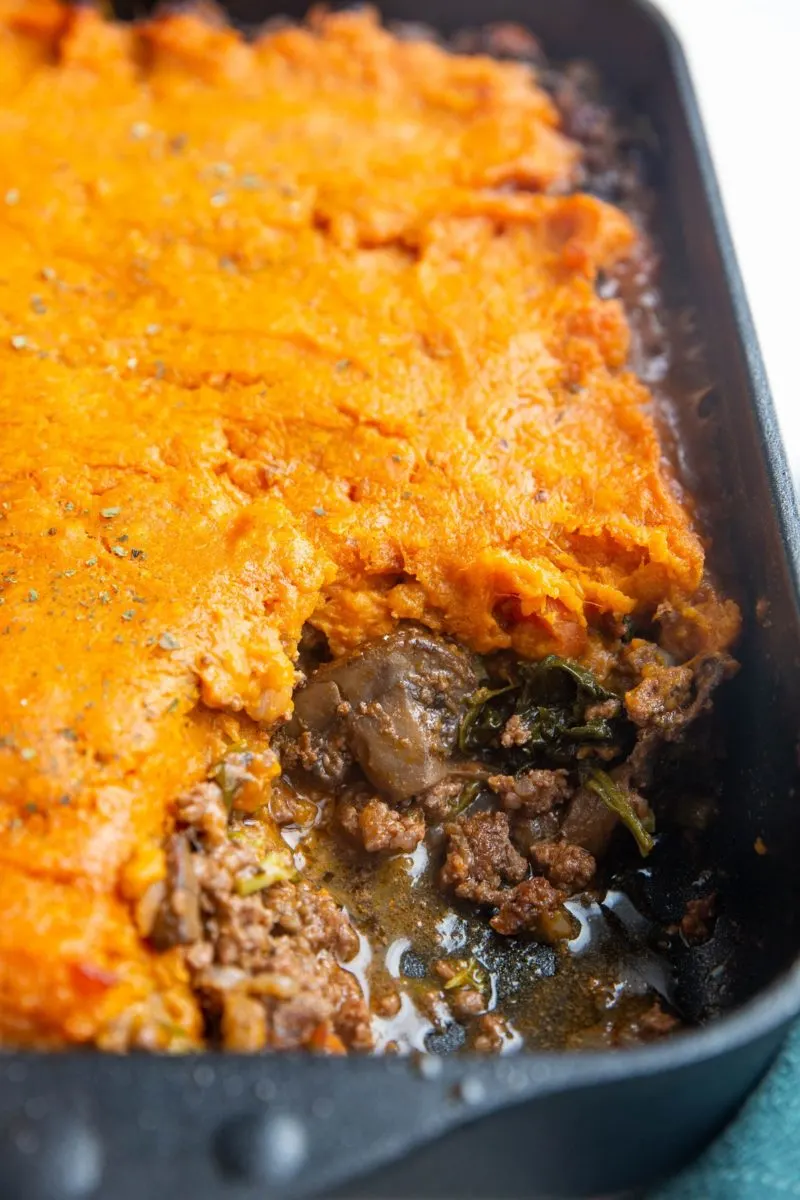 Vegetable Packed Sweet Potato Shepherd's Pie in a large casserole dish