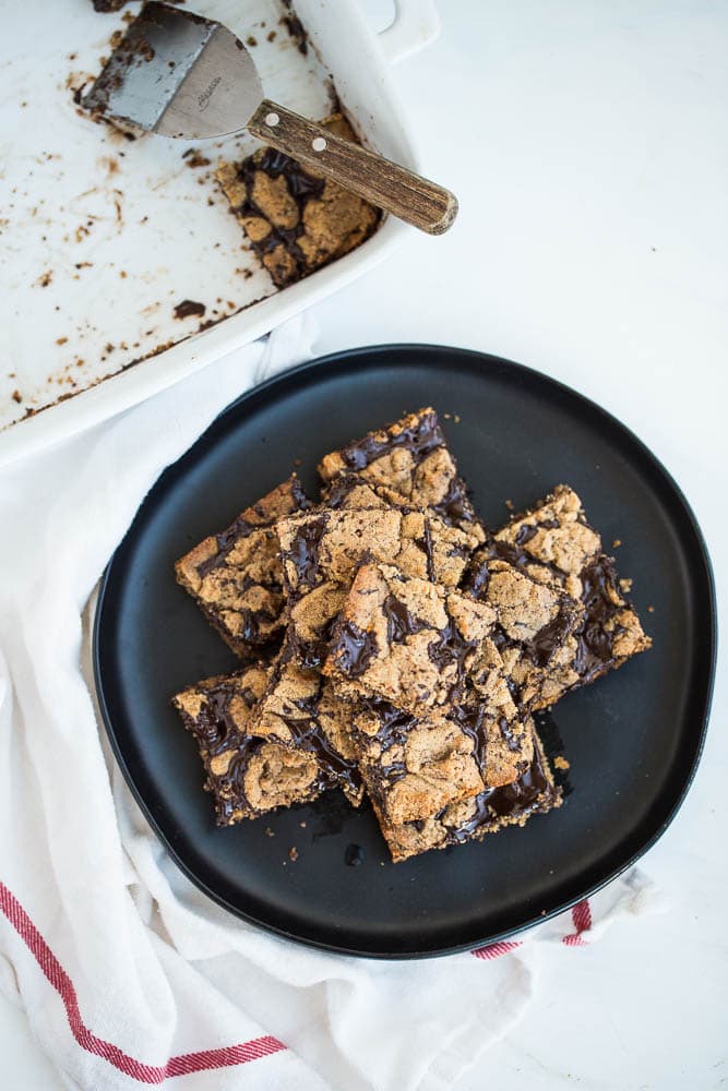 Paleo Chocolate Chip Fudge Bars on a plate